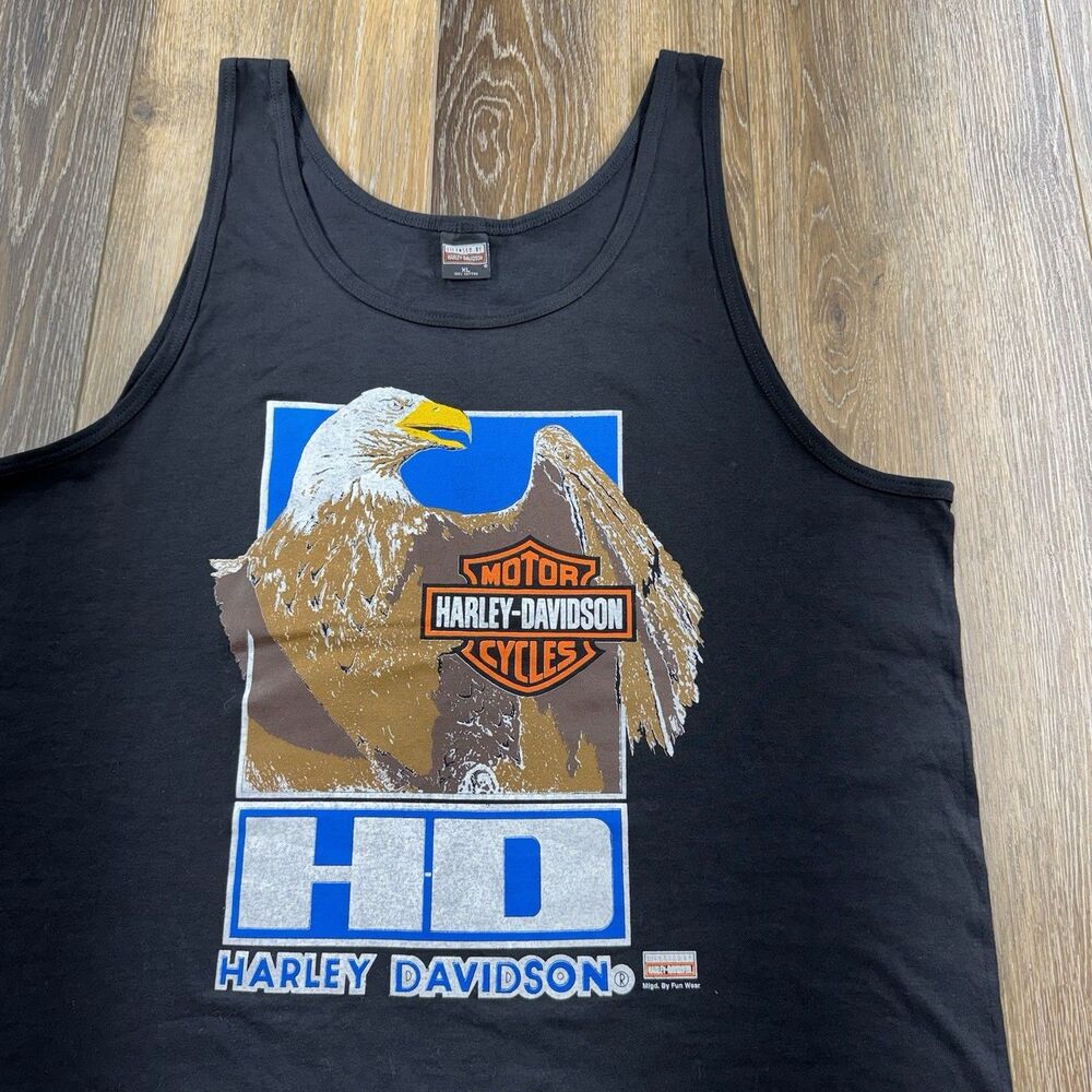 Vintage Harley Davidson Tank Top Mens XL Black HD Shield Eagle Shirt Fun Wear
